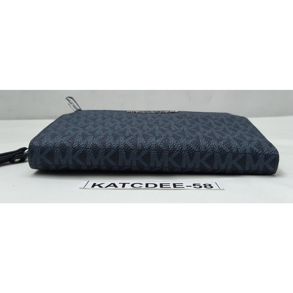 Michael Kors Blue Leather MK Printed Credit Card Wristlet Bifold Wallet - EUC - Picture 7 of 16